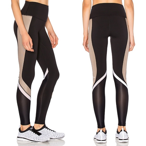 ALO Yoga Pants - ALO Yoga Elevate Black Gravel Glossy Mesh Leggings